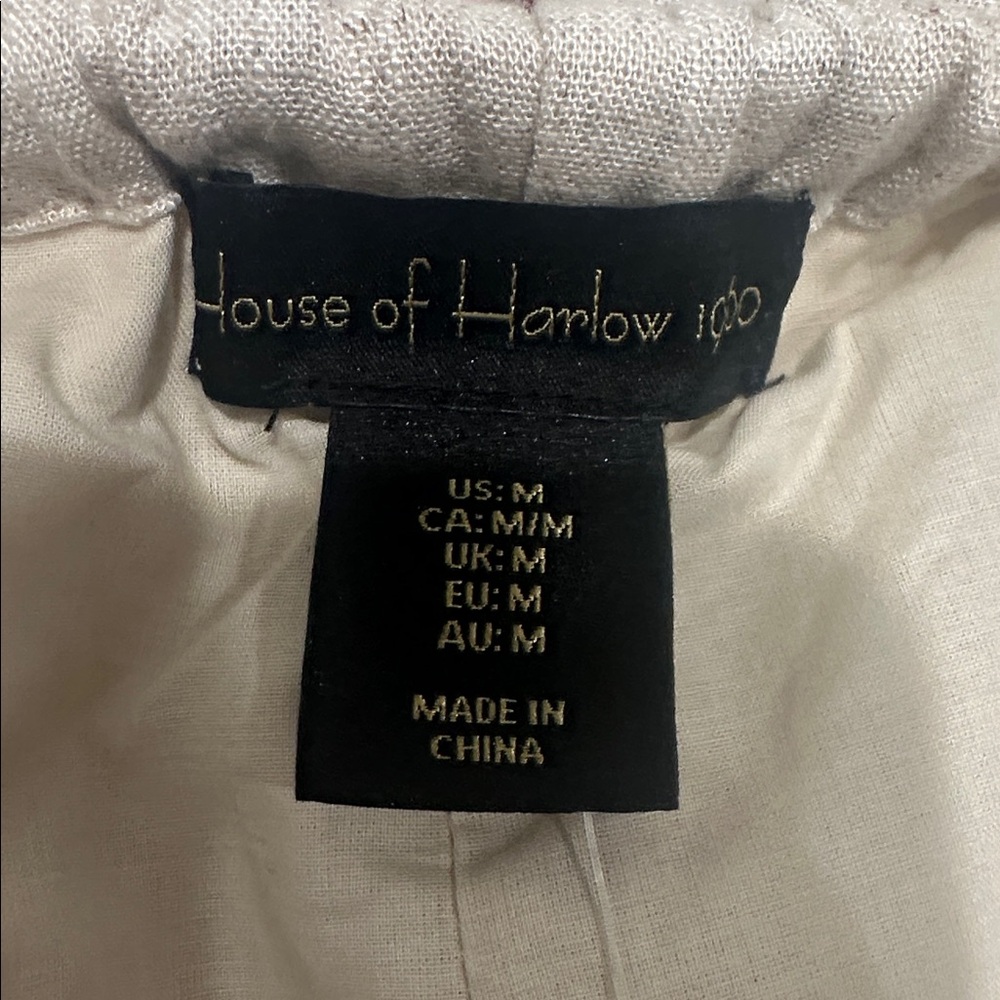 House of Harlow 1960 wide leg Pants Linen Tropical Size M red beige pockets - Picture 7 of 10